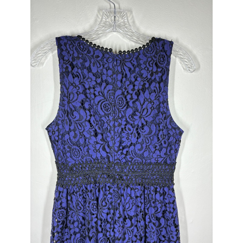 Altar'd State Lace Dress Blue Black Floral Overlay Fit Flare Medium Dainty - Picture 10 of 13